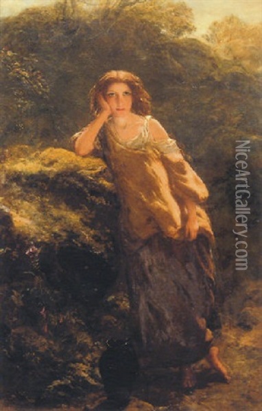 A Young Girl Resting By A Stream Oil Painting - Paul Falconer Poole