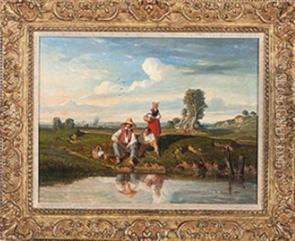 Fisherman At The Pond Oil Painting - Felix Saturnin Brissot de Warville