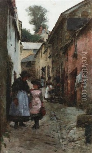 Street In Newlyn Oil Painting - Stanhope Forbes