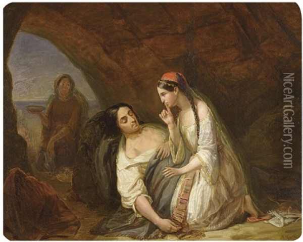 Haini Takes Care Of Don Juan Oil Painting - Alfred Guillard