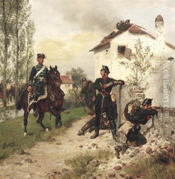 Preussische Jager Und Husar Oil Painting - Emil Hunten