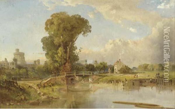 Windsor And Eton From The Thames Oil Painting - Edmund John Niemann, Snr.