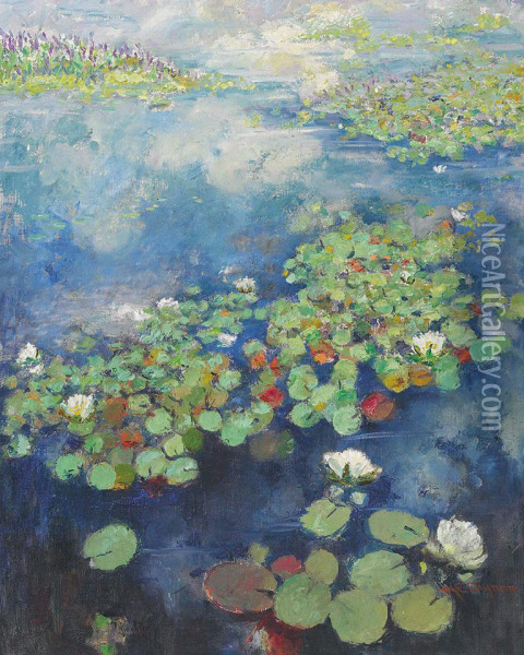 Waterlillies Oil Painting - Mary Ella Williams Dignam