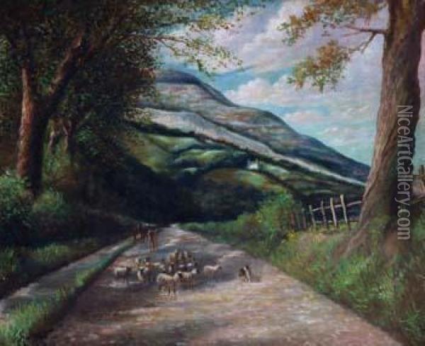 Vale Of Llangollen Oil Painting - Herbert Jones