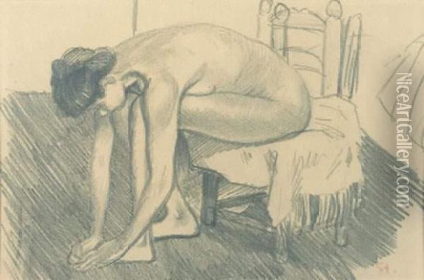 Nu A Sa Toilette Oil Painting - Theophile Alexandre Steinlen