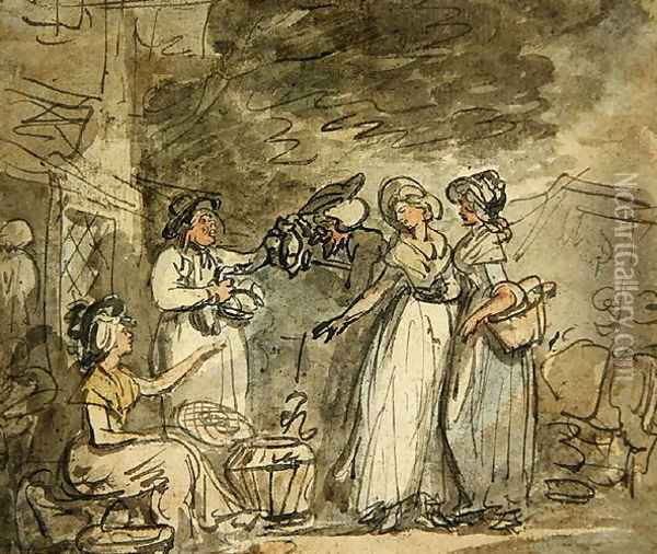 Dr Syntax bargaining for ducks Oil Painting - Thomas Rowlandson