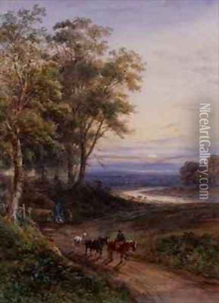 The log team at sunset Oil Painting - Henry Earp