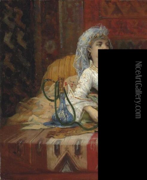 Femme Turque Allongee Oil Painting - Emile Henri La Porte