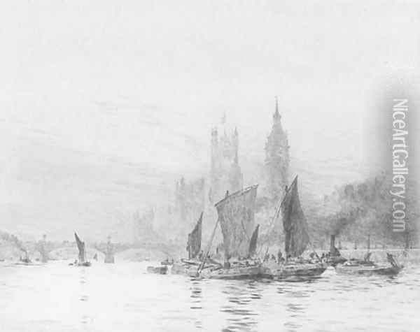 The Houses of Parliament from the Thames Oil Painting - William Lionel Wyllie