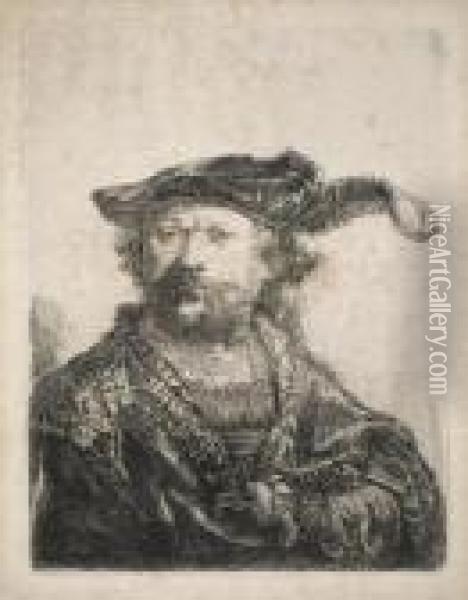 Selbstbildnis Mit Dem Federgeschmuckten Barett Oil Painting - Rembrandt Van Rijn