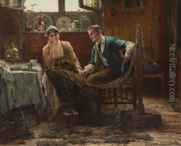 The Lovers Oil Painting - Edward Antoon Portielje