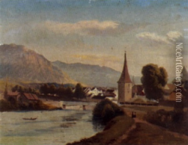 Ansicht Einer Stadt An Einem Fluss Oil Painting - Johann-Joseph Geisser