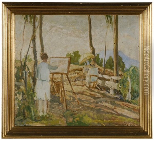 Women Painting Among The Eucalyptus Trees, Circa 1925 Oil Painting - Charles Reiffel