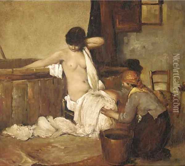 Dopo il bagno Oil Painting - Giacomo Favretto