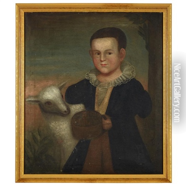 Portrait Of A Young Boy And Lamb Oil Painting - Zedekiah Belknap