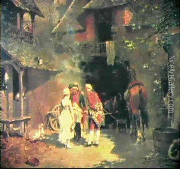 La Cour Devant La Forge Oil Painting - Francois Adolphe Grison
