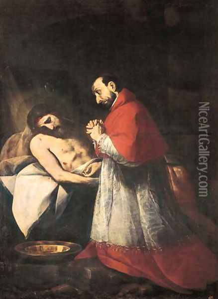 St. Charles Borromeo before the Dead Christ, 1610 Oil Painting - Giovanni Battista Crespi (Cerano II)