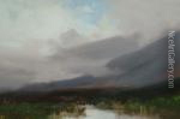 Source Of The Dart, Dartmoor Oil Painting - Frederick John Widgery