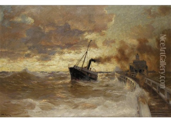 Fischerboot Bei Sturmischer See Oil Painting - Erwin Carl Wilhelm Guenther