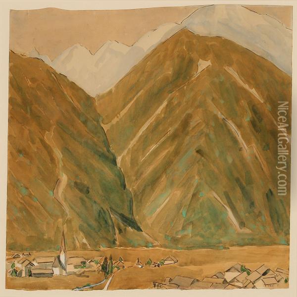 Bjerge,umhausen Oil Painting - Niels Larsen Stevns