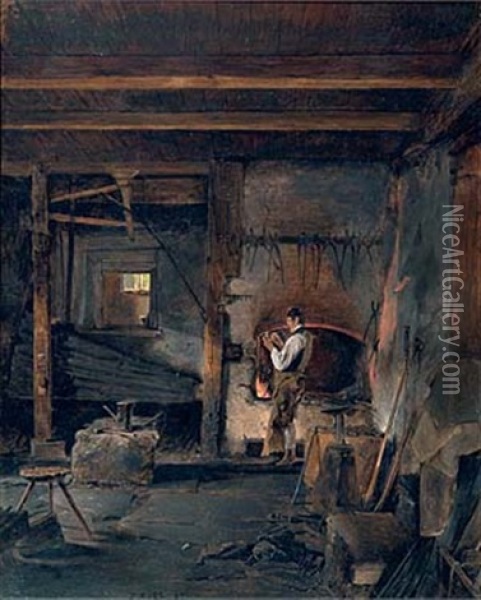 Eine Schmiede Zu Gosau Oil Painting - Franz Eybl