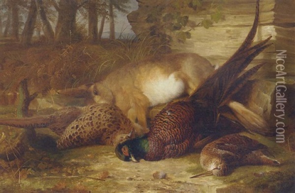 Still Life Of Dead Game In A Landscape Oil Painting - Abel Hold