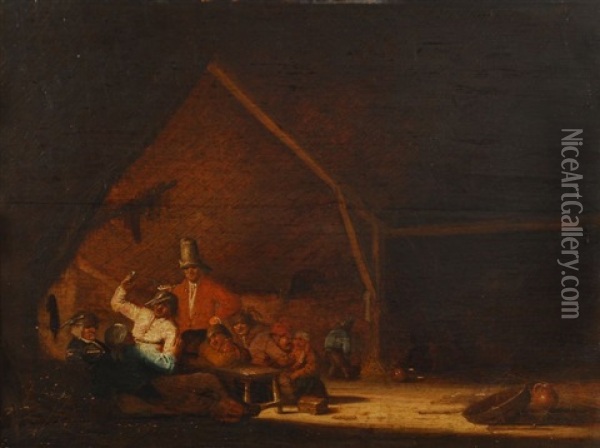Scene D'auberge Avec Paysans Buvant Oil Painting - Bartholomeus Molenaer