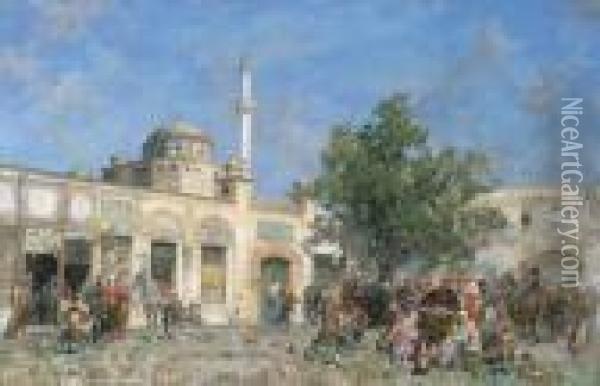 Il Mercato Di Costantinopoli, Presso Le Mura: The Market Ofconstantinople Oil Painting - Alberto Pasini