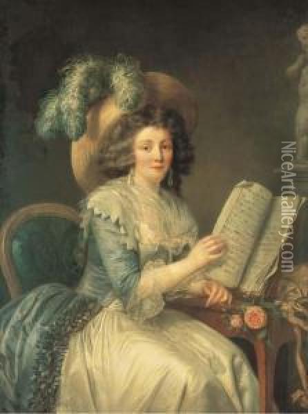 Portrait D'une Dame Assise Tenant Une Partition De Musique Oil Painting - Jean Charles Nicaise Perrin