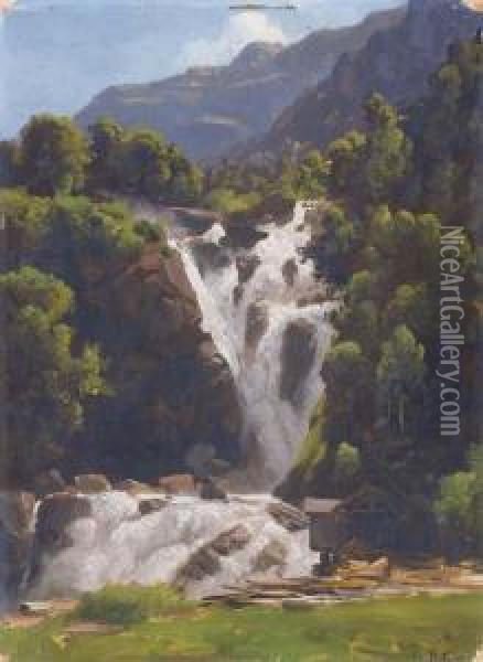 Un Torrent En Montagne Oil Painting - Jean Philippe George-Juillard
