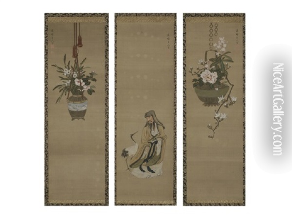 Kazukiyo Hayashi/hanging Fower Basquet (set Of 3) Oil Painting -  Kien Yanagisawa