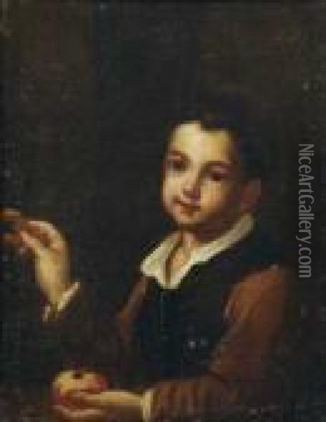 Ritratto Di Bambino Con Mela Oil Painting - Antonio Amorosi