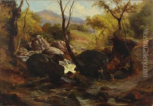 Wood Collectors By A Stream Oil Painting - Edward Henry Holder