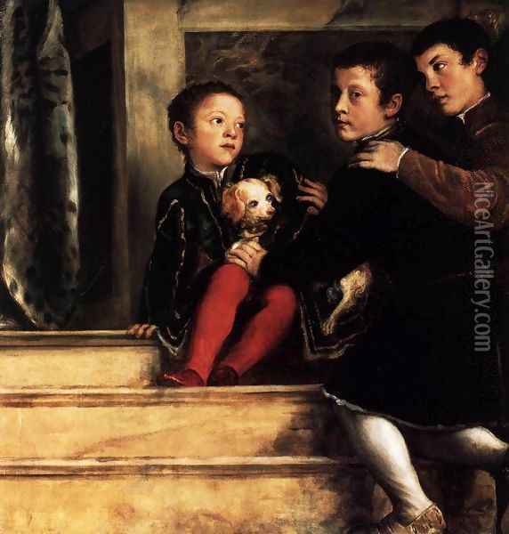 The Vendramin Family Venerating a Relic of the True Cross (detail) Oil Painting - Tiziano Vecellio (Titian)