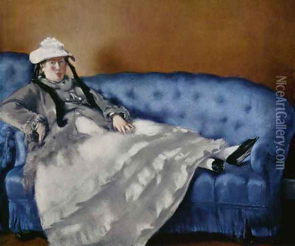 Portrait of the woman on a blue sofa Oil Painting - Edouard Manet
