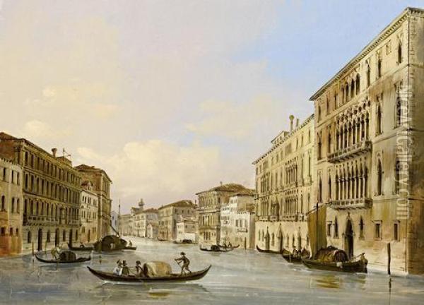 Gondolas On The Grand Canal Oil Painting - Carlo Grubacs