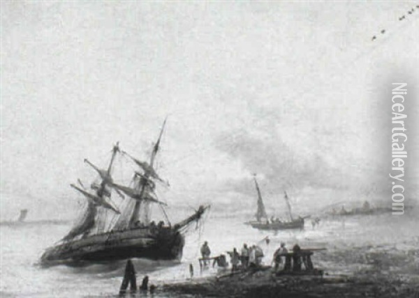 Segelschiffe An Der Kuste Oil Painting - William Adolphus Knell