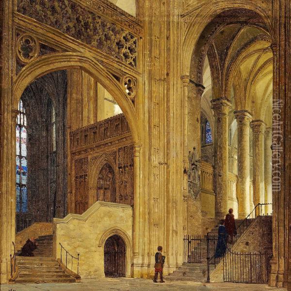 Gothic Church Interior Oil Painting - Heinrich Hansen