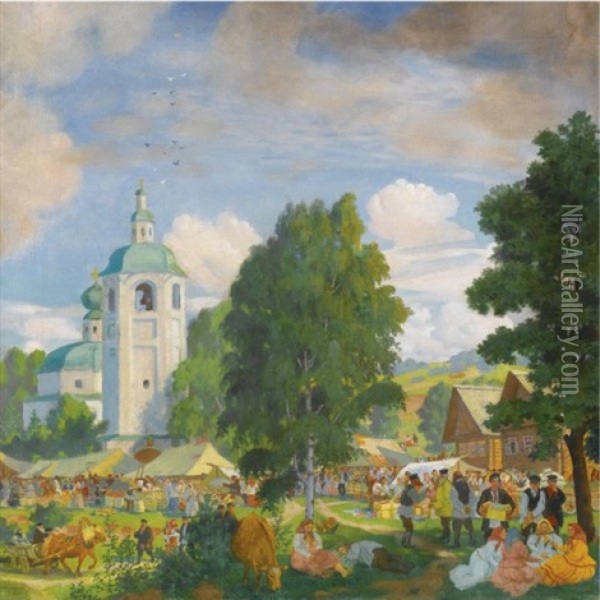The Village Fair Oil Painting - Boris Mikhailovich Kustodiev