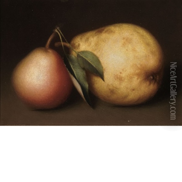 Red And Yellow Pear Still Life Oil Painting - John Durrie