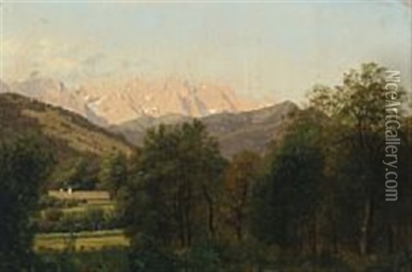 A South German Mountain Landscape Oil Painting - Johann Georg Paul Mohr