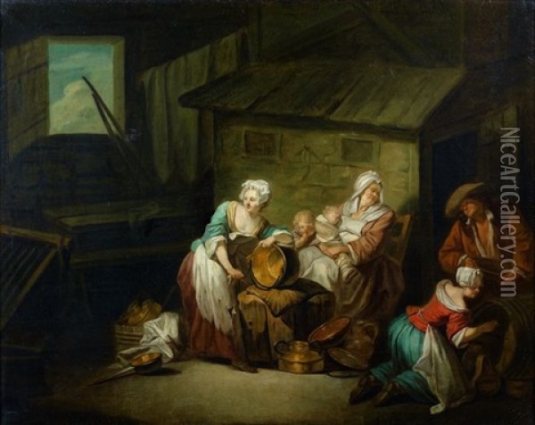 Famille Dans Un Interieur Paysan Oil Painting - Jean-Baptiste Charpentier the Elder