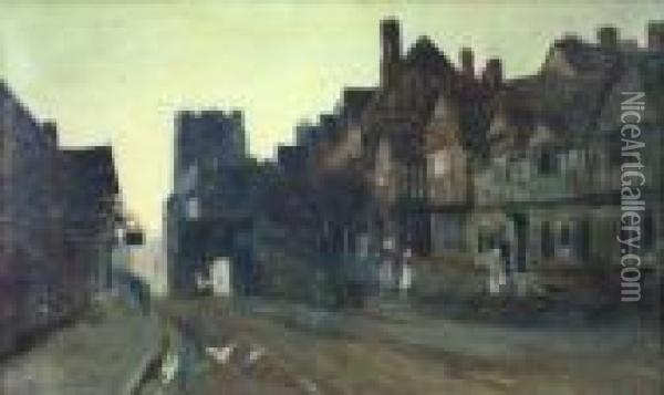 Street In Warwick Oil Painting - Arthur Claude Strachan