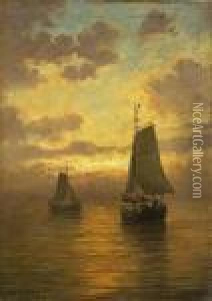 Zwei Fischerboote In Der
 Abenddammerung. Oil Painting - Hendrik Willem Mesdag