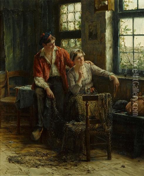 The Old, Old Story Oil Painting - Edward Antoon Portielje