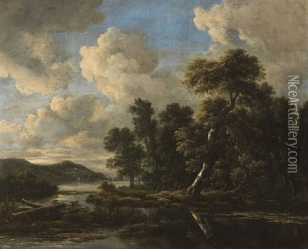 Weite Flusslandschaft Mit Personenstaffage Oil Painting - Jacob Van Ruisdael