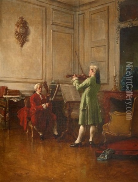La Lecon De Musique Oil Painting - Benjamin Eugene Fichel