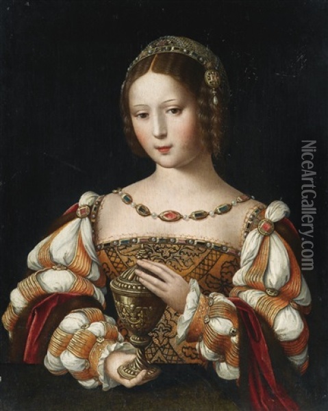 Mary Magdalene Holding The Unguent Jar Oil Painting -  Master of the Female Half Lengths