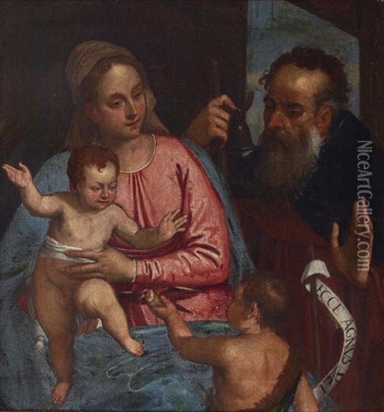 The Holy Family With St. John The Baptist Oil Painting - Polidoro da Lanciano