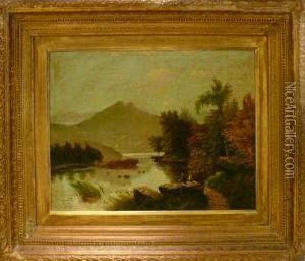 Flodlandskap. Oil Painting - Wilfred Jenkins